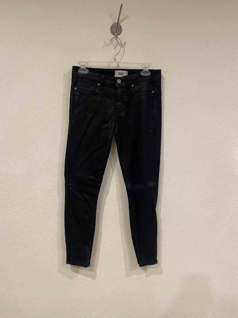 Paige Verdugo Ankle Jeans Womens 29 Black Skinny Coated Stretch Denim USA